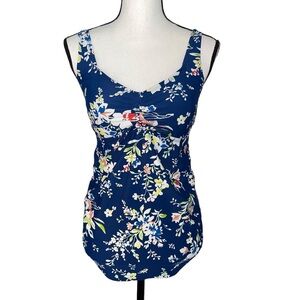 Motherhood Maternity Summer Vacation Blue Floral Tankini Top